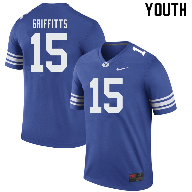 Youth #15 Hayden Griffitts BYU Cougars College Football Jerseys Sale-Royal